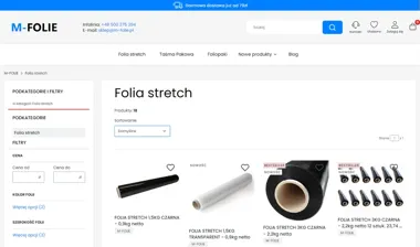 Strona kategorii folii stretch w sklepie M-Folie z filtrami i produktami.