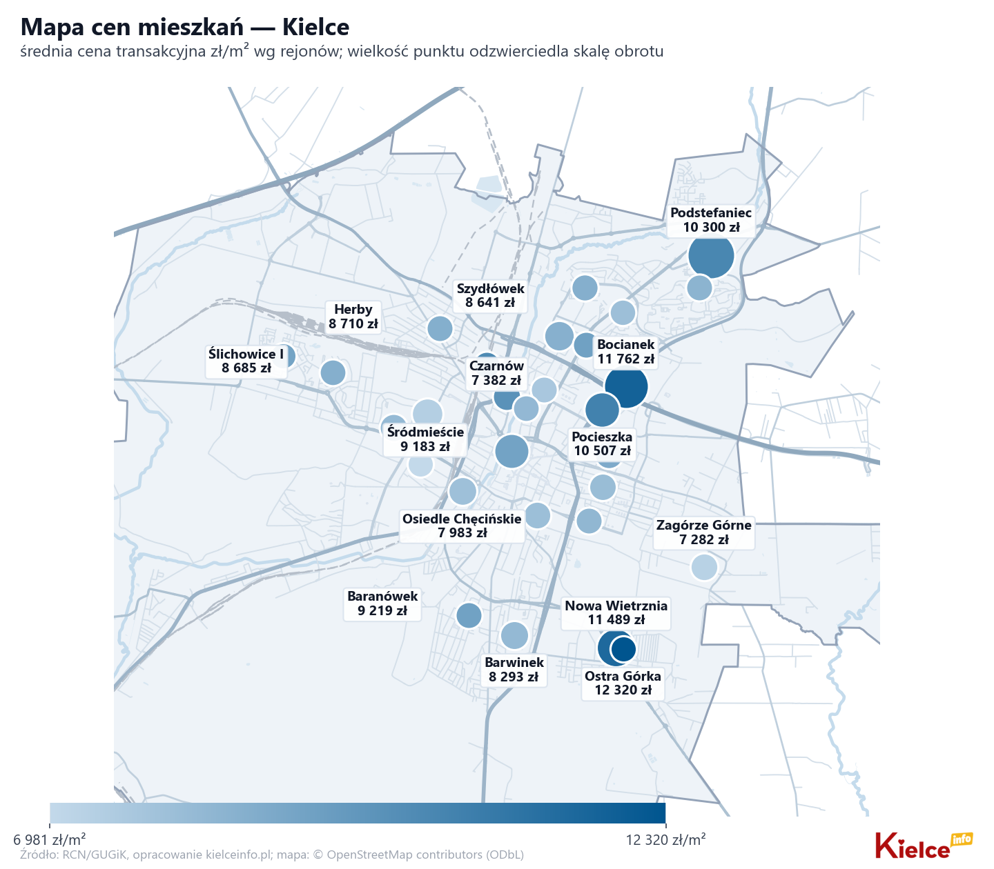 Mapa cen mieszkań - Kielce