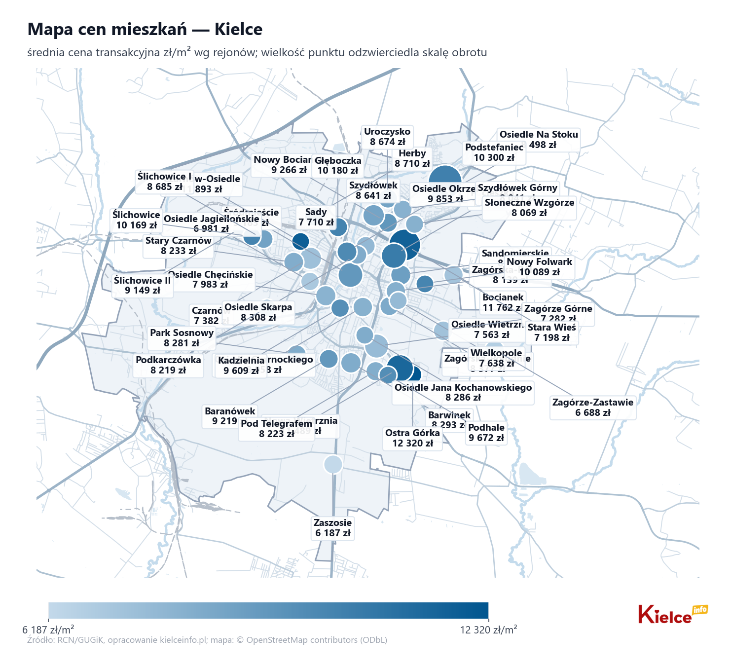 Mapa cen mieszkań - Kielce