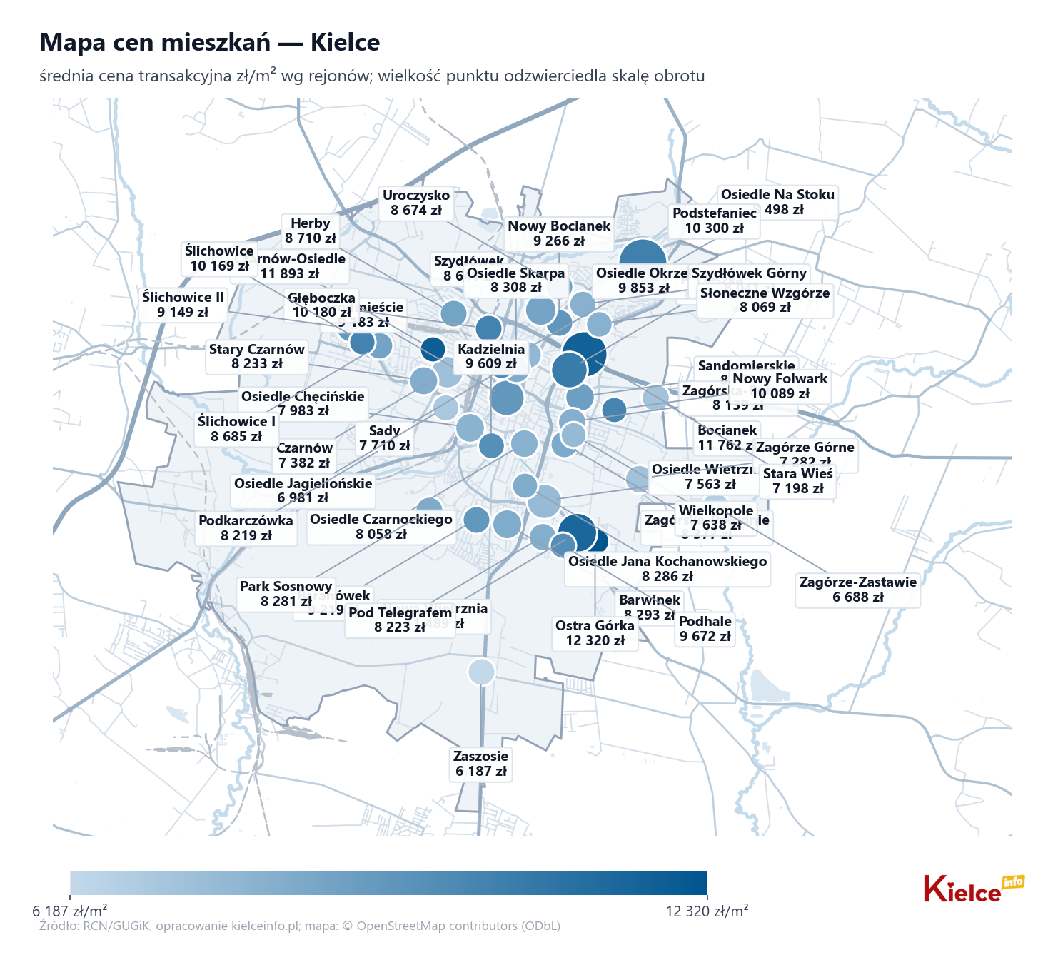 Mapa cen mieszkań - Kielce