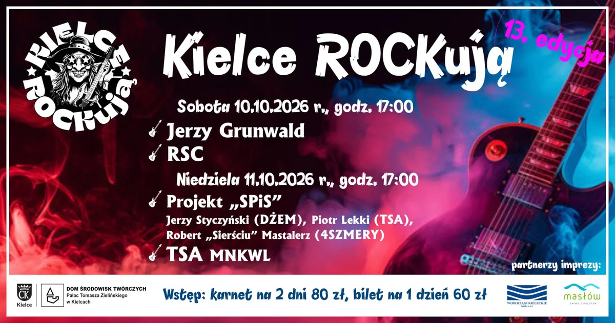 Grafika promocyjna wydarzenia 13. Festiwal KIELCE ROCKują: koncerty