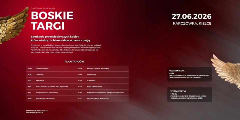 Grafika promocyjna wydarzenia BOSKIE TARGI Kielce 2026 – pierwsza edycja kobiecego wydarzenia na Karczówce