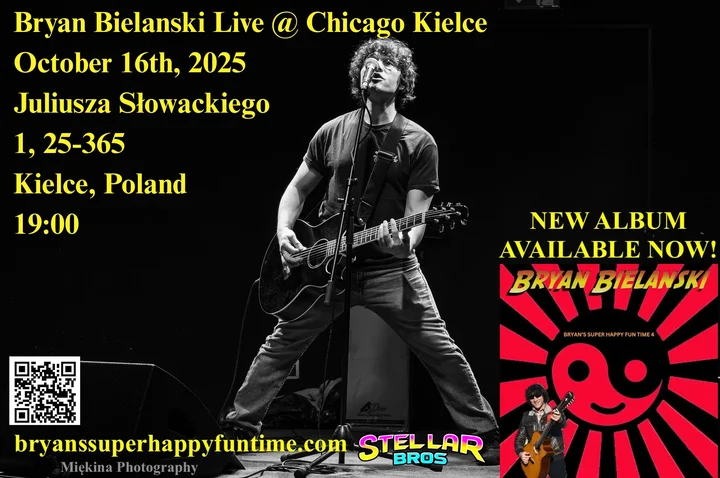 Obrazek przedstawia grafikę promocyjną wydarzenia Koncert akustycznego rocka: Bryan Bielanski w Chicago Kielce