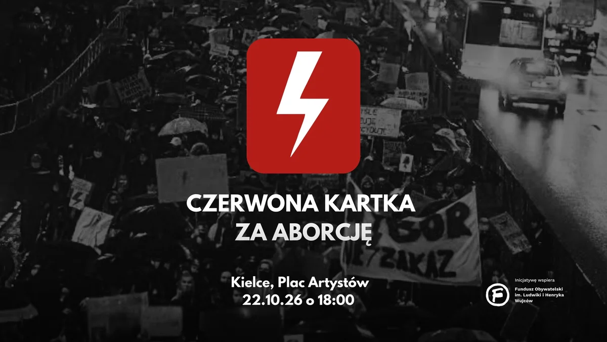 Grafika promocyjna wydarzenia Czerwona Kartka za Aborcję w Kielcach