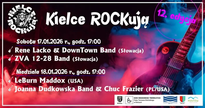 Grafika promocyjna wydarzenia Kielce ROCKują — 12. edycja festiwalu gitarowego w Pałacyku Zielińskiego