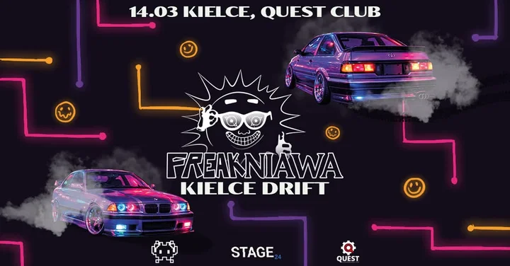 Grafika promocyjna wydarzenia FREAKNIAWA: KIELCE DRIFT — drift raverów w Quest