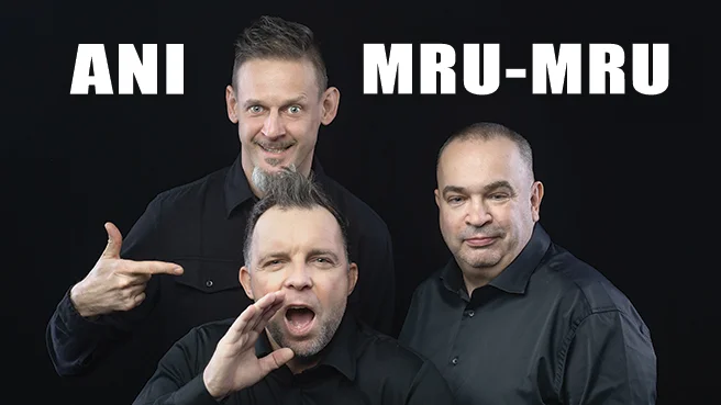 Grafika promocyjna wydarzenia Kabaret ANI MRU‑MRU w Kielcach — „Mniej więcej”