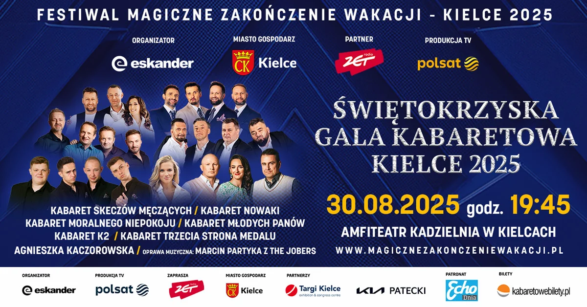 Grafika promocyjna wydarzenia Kabaretowa Gala w Amfiteatrze Kadzielnia w Kielcach – 30 sierpnia 2025