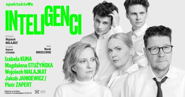 Grafika promocyjna wydarzenia Inteligenci w Kielcach — komediodramat z Izabelą Kuną i Wojciechem Malajkatem