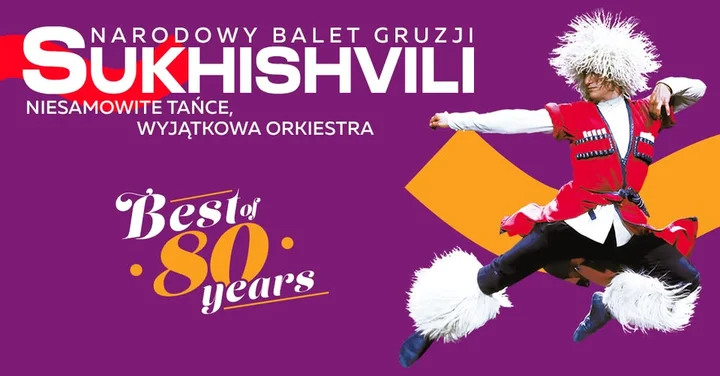 Grafika promocyjna wydarzenia Narodowy Balet Gruzji Sukhishvili w Kielcach — jubileusz 80 lat