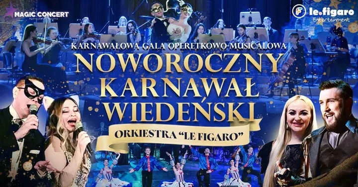 Grafika promocyjna wydarzenia Noworoczny Karnawał Wiedeński w Kielcach — Gala Operetkowo-Musicalowa z Orkiestrą Le Figaro