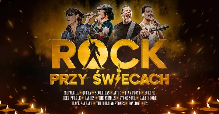 Grafika promocyjna wydarzenia Kielce: ROCK przy świecach — kameralny koncert w Filharmonii Świętokrzyskiej