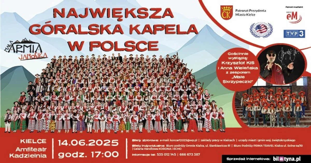 Grafika promocyjna wydarzenia Koncert Małej Armii Janosika w Amfiteatrze Kadzielnia w Kielcach