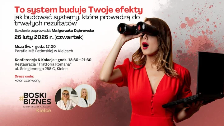 Grafika promocyjna wydarzenia Boski Biznes Kielce — konferencja „To system buduje Twoje efekty” (26 lutego 2026)