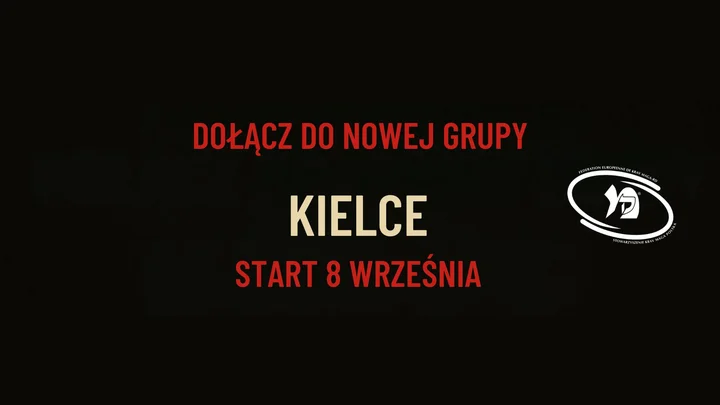 Obrazek przedstawia grafikę promocyjną wydarzenia Nabór do grupy Krav Maga w Kielcach — start zajęć 8 września