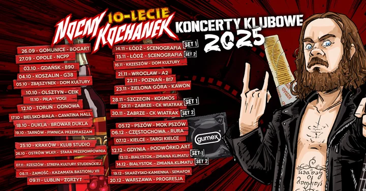 Obrazek przedstawia grafikę promocyjną wydarzenia Koncert Nocny Kochanek — 10-lecie w Kielcach