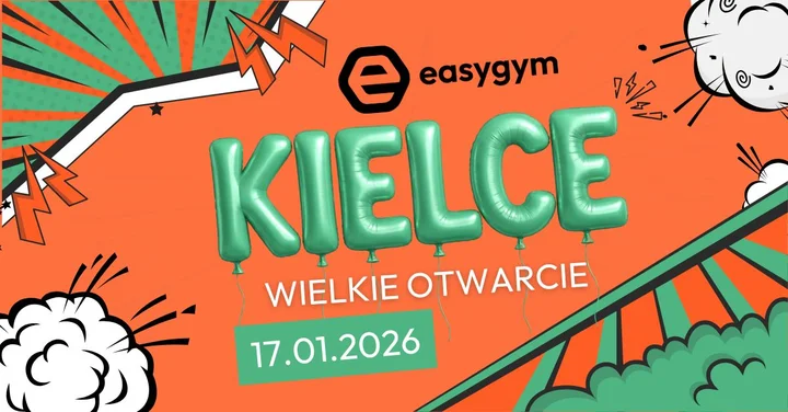 Grafika promocyjna wydarzenia Otwarcie easygym Kielce — całodobowa siłownia na Jagiellońskiej