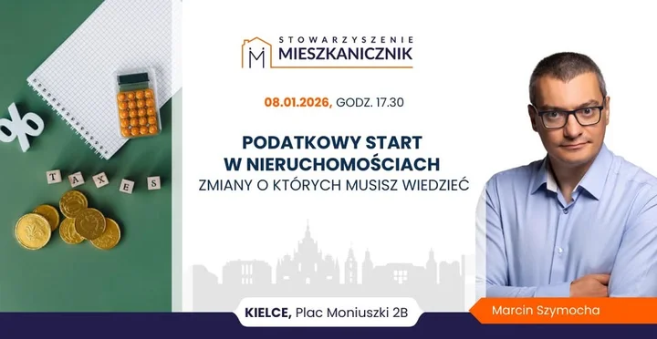 Grafika promocyjna wydarzenia Podatkowy start w nieruchomościach 2026 — Mieszkanicznika (Kielce)