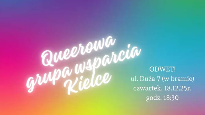 Grafika promocyjna wydarzenia Queerowa grupa wsparcia Kielce — spotkania w ODWET!