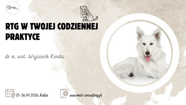Grafika promocyjna wydarzenia RTG w Twojej codziennej praktyce — praktyczny kurs radiologii dla lekarzy weterynarii