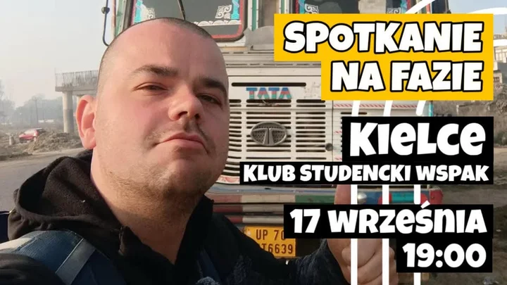 Obrazek przedstawia grafikę promocyjną wydarzenia Spotkanie z autorem kanału PŚNF w Kielcach