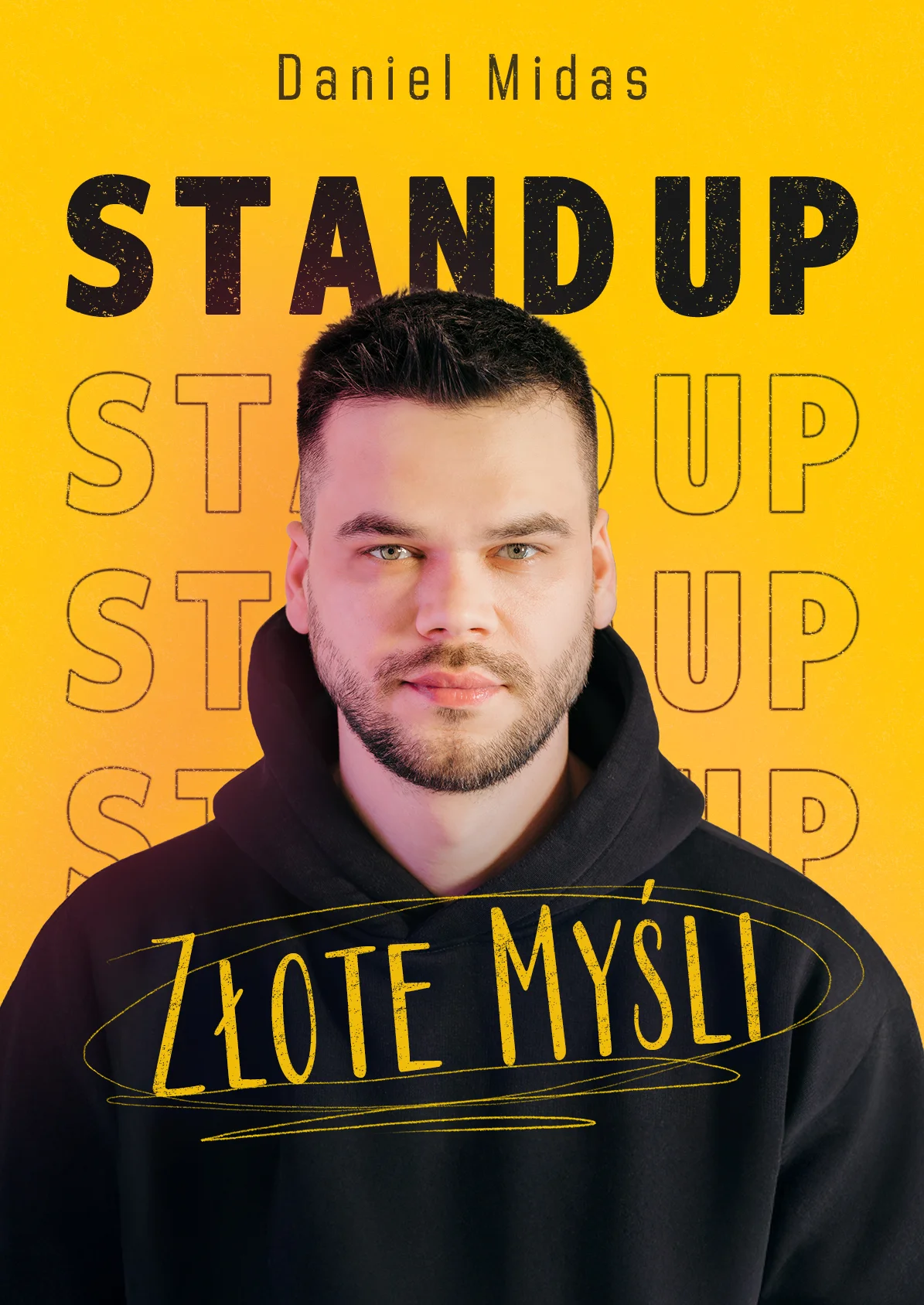 Grafika promocyjna wydarzenia Stand-up Daniela Midasa w Kielcach