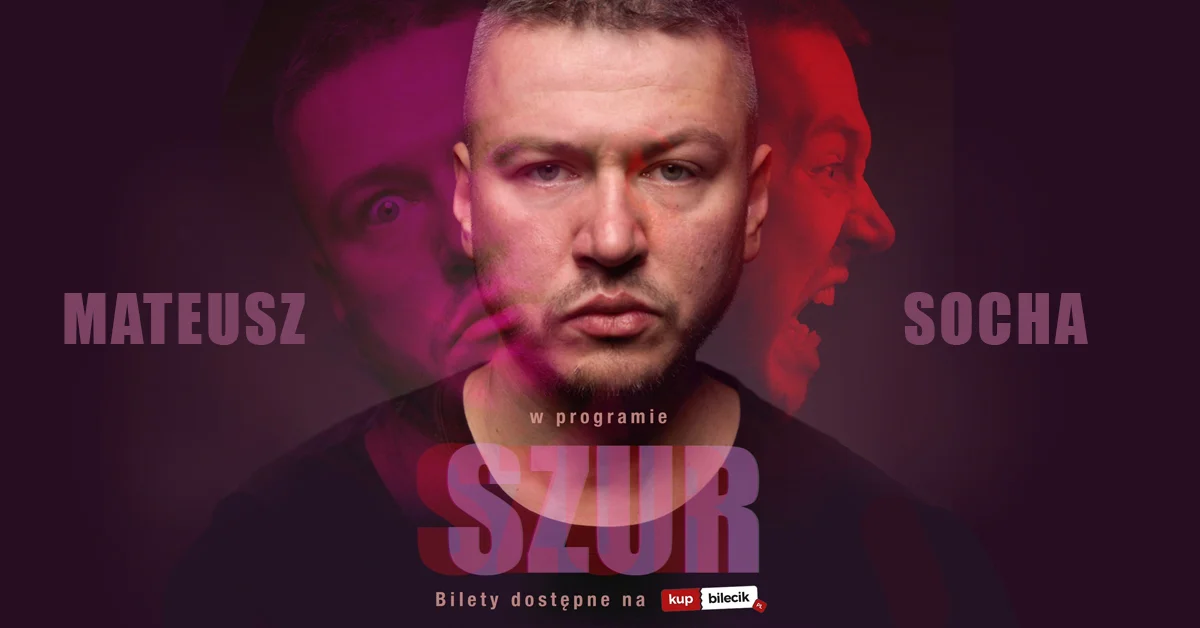 Grafika promocyjna wydarzenia Stand-up Mateusza Sochy w Kielcach