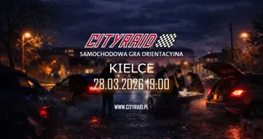 Grafika promocyjna wydarzenia CITYRAID Kielce — samochodowa gra orientacyjna