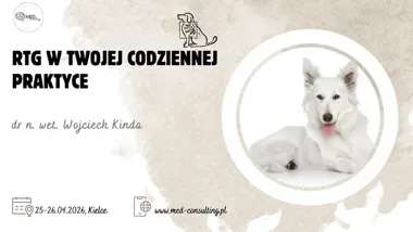 Grafika promocyjna wydarzenia RTG w Twojej codziennej praktyce — praktyczny kurs radiologii dla lekarzy weterynarii