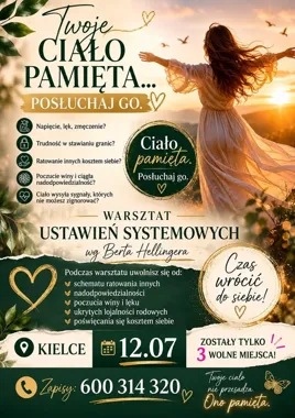 Grafika promocyjna wydarzenia WYCHODZĘ Z ROLI RATOWNIKA – warsztat Ustawień Systemowych Rodzin w Kielcach