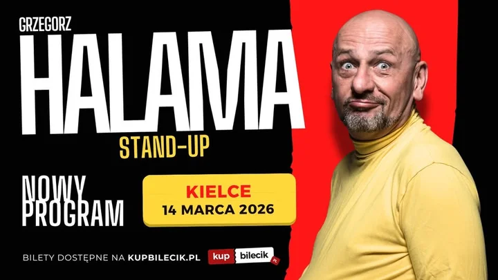 Grafika promocyjna wydarzenia Wielki Powrót Grzegorza Halamy — Kielce, 14 marca 2026