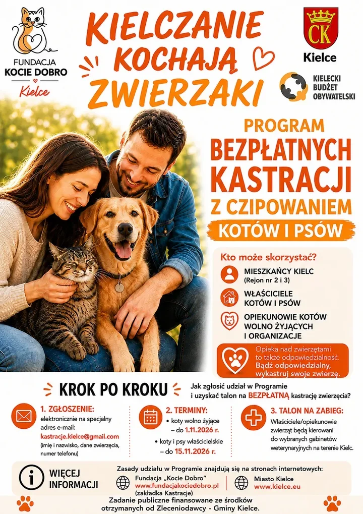 Bezpłatna kastracja i czipowanie w Kielcach. Są talony dla psów i kotów
