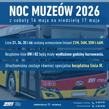 Noc Muzeów w Kielcach z dodatkowymi autobusami i darmową linią M