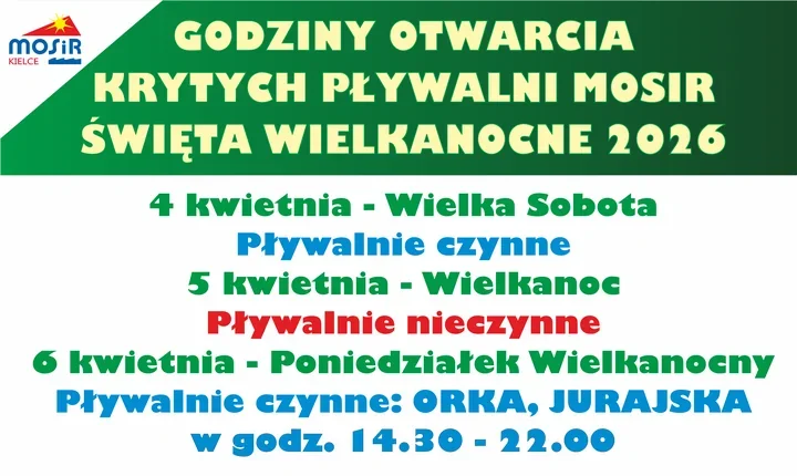 Wielkanocny grafik basenów w Kielcach. MOSiR zmienia godziny otwarcia