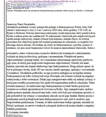 Nocna interwencja w Kielcach - policjanci nie zostawili psa samego