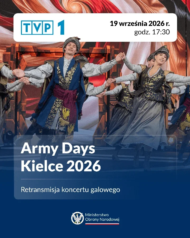 Tancerze w historycznych strojach wykonują taniec na scenie podczas gali Army Days Kielce 2026.