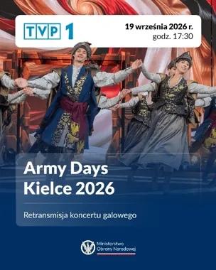 Tancerze w historycznych strojach wykonują taniec na scenie podczas gali Army Days Kielce 2026.